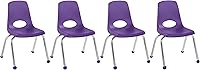 Vista 63 de FDP 10380-BK - Silla escolar apilable de 14 pulgadas, asiento apilable para estudiantes con patas de acero cromado y deslizadores de bolas