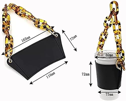 Miniatura 7 de Soporte de cuero de lujo para bebidas con mango, soporte reutilizable para taza de café de viaje, soporte desmontable de cadena de metal,