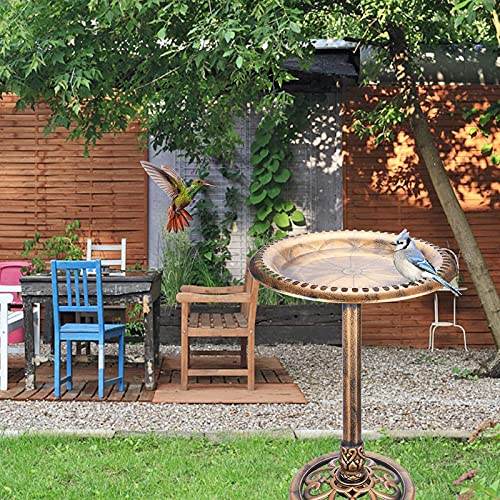 DREAM GARDEN 28 Inch Height Polyresin Birdbaths Lightweight Antique Outdoor Garden Pedestal Bird Bath Golden