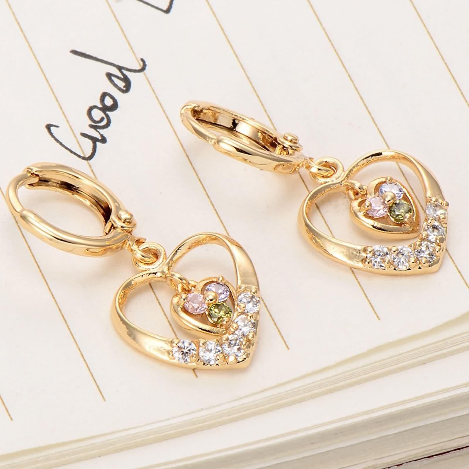 Pendientes Mujer Joven Oro Amarillo 9K Granate Amatista Rojo Morado Verde Redonda con Moissanita Hueco Corazon Pendientes Colgantes