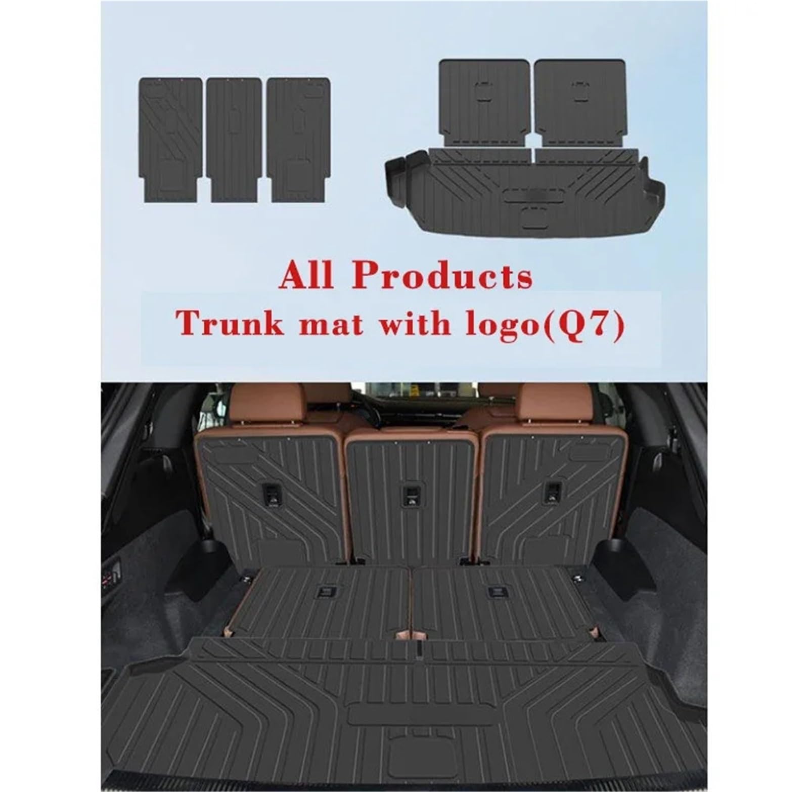 Carpet Cargo Liner Mata bagażnika samochodowego pasująca do Audi Q7 4M 7 miejsc 2016-2023 2017 2018 Gumowa wykładzina bagażnika Pokrowiec ochronny Mata ładunkowa(Bronze Yellow)
