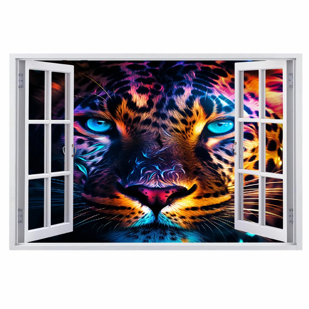 Decalcomanie da muro Art 3D Fracassato Animale Leopardo Adesivi murali removibili Arte Fantasy Colorata Carta da parati Camera da letto autoadesivo per ragazze Camera da letto Nursery Home Decor Gift