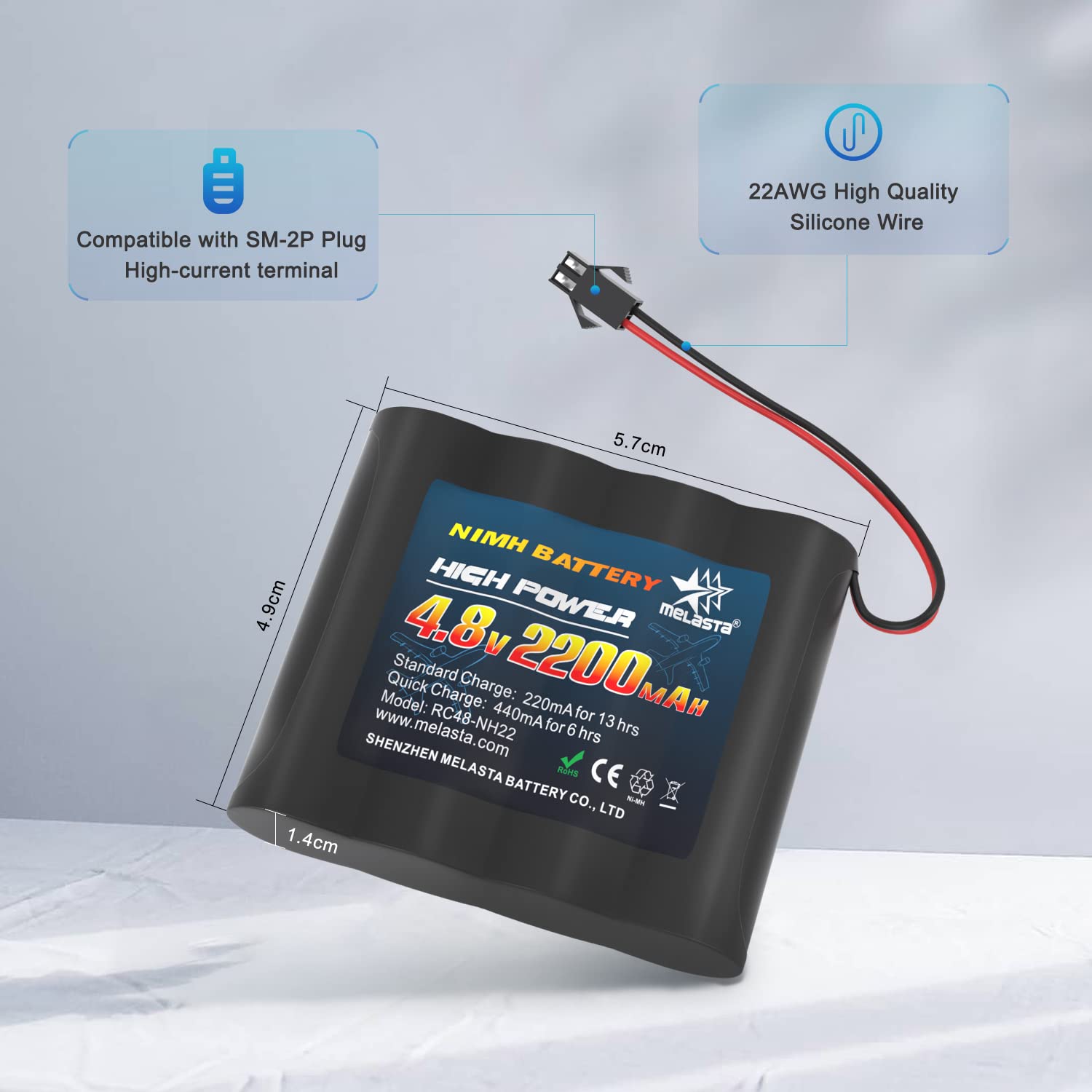Batterie NiMH Rechargeable 9,6V 2400mAh MXJFYY – Compatible Voitures RC, Buggys, Bateaux, Avions, Hélicoptères & Airsoft