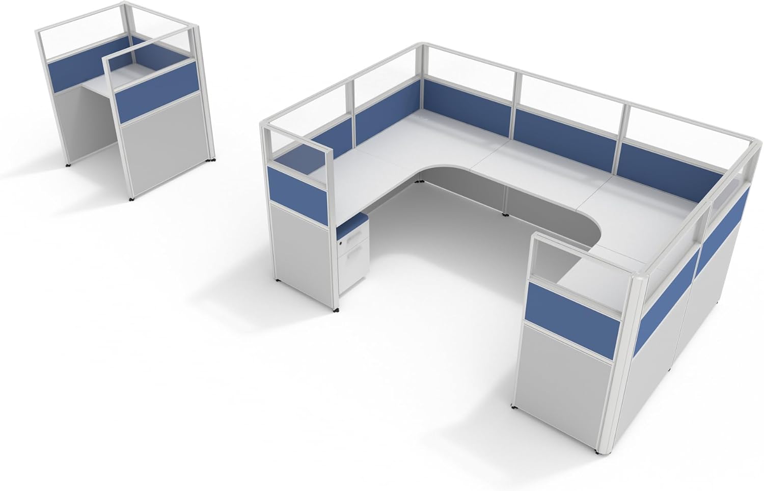 SUNLINE Office Cubicle Kit - Modular Office Furniture Kit with 7 Layout Options, Adjustable Panels and Mobile Storage, Easy-Assembly Desk System for Modern Workspaces - Blue