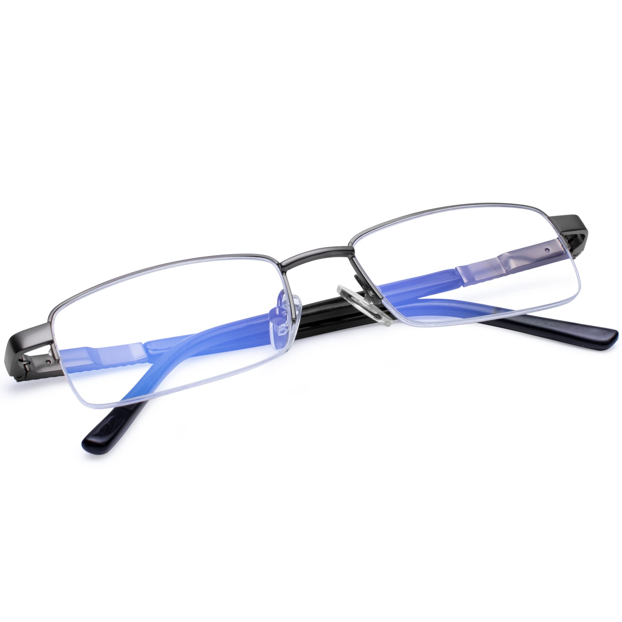Madison Avenue Halber Rahmen Lesebrille Herren, Metall Blaulichtfilter Brille Herren, Rechteck Leser mit Federscharniere