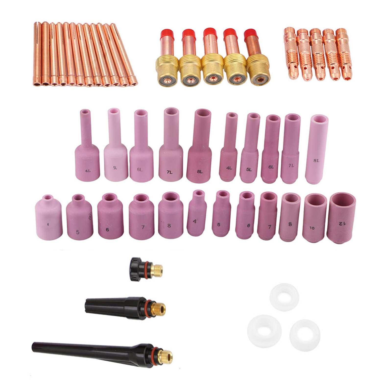Consumibles para antorcha de soldadura TIG serie WP-17/18/26, duraderos y resistentes a altas temperaturas, juego completo de 50 piezas para taller de soldadura.