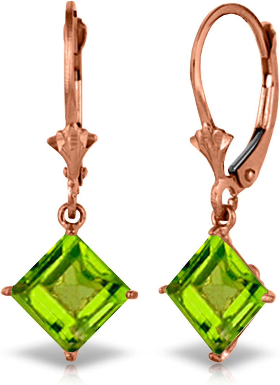14k Rose Gold Dangle Earrings with Square-shaped Peridot - Image 2