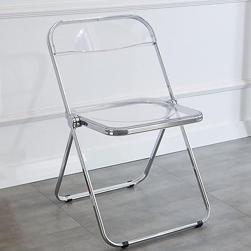 KAIHAOWIN Luxury Modern Transparent Folding Chair Acrylic Folding Chairs-Acrylic Ghost Stackable Crystal Seat-PC Plastic Living Room Seat-Chrome Frame Accent Side Chair (Clearing) - Clear