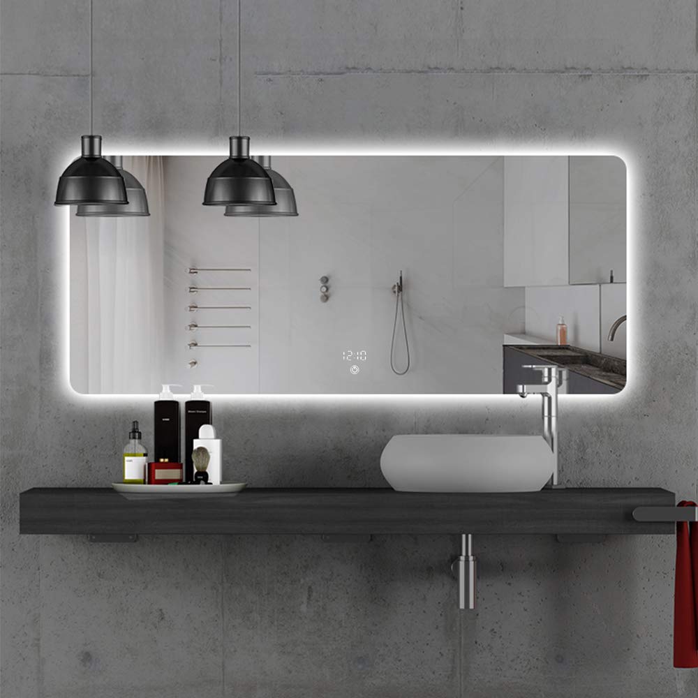 PhAsz Modern LED Lighted Horizontal Hanging Wall Mirror 70 90 cm - Frameless Stepless Dimming Defogging Family Life