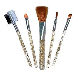 Kit Pincéis Para Maquiagem 5 Peças Para Sobrancelha, Esfumar, Passar Blush Cabo Com Glitter Pincel Sombra Corretivo Base Pó Cerdas Macias Cores Vermelho, Azul, Laranja, Dourado. (Dourado)