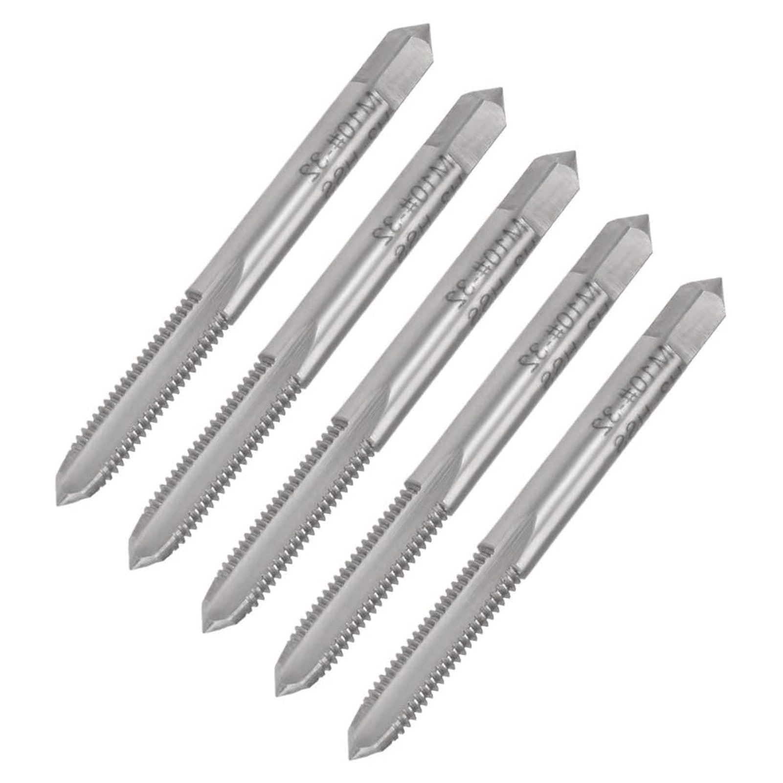 MACHSWON Metric Machine Tap for Drilling Tapping Cutting on Soft Metal Aluminum Plate and Iron 2B 3 Flutes High Speed Steel Spiral Point Plug Tap UNF 10-32 5PCS