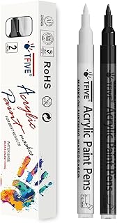 TFIVE White&Black Paint Marker Pens - 2 Pack Acrylic Permanent Marker, 0.7mm Extra Fine Tip Paint Pen for Art Projects, Drawing, Rock Painting, Ceramic, Glass, Wood, Plastic, Metal, Canvas DIY Crafts