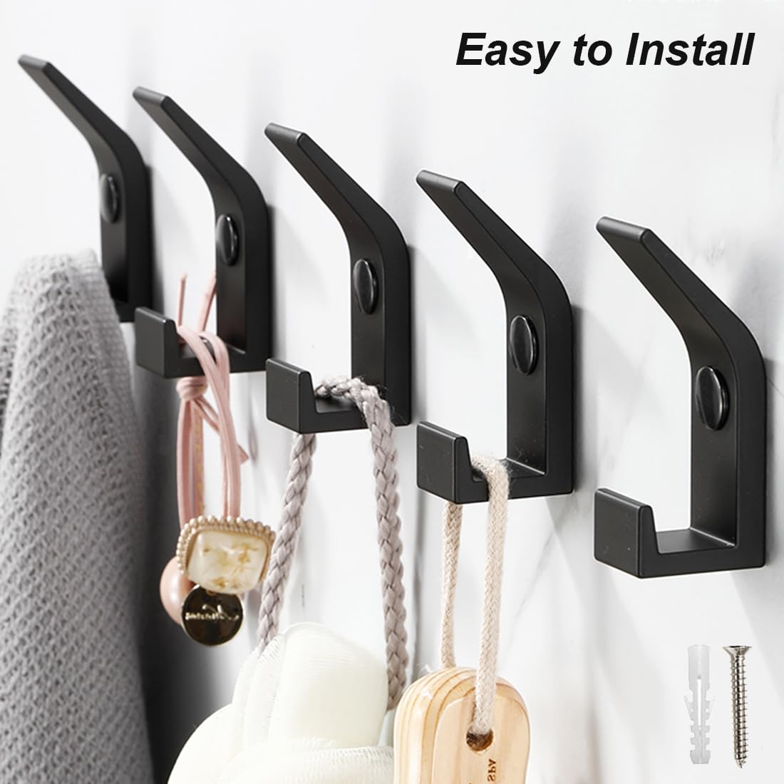 YUEYIXII 3PCS Black Coat Hooks Wall Mounted Double Prong Coat Hangers Heavy Duty Metal Strong Hook with Screws Wall Hooks for Hanging Clothes Coat Towel Bathroom Bedroom Kitchen Door - Image 3