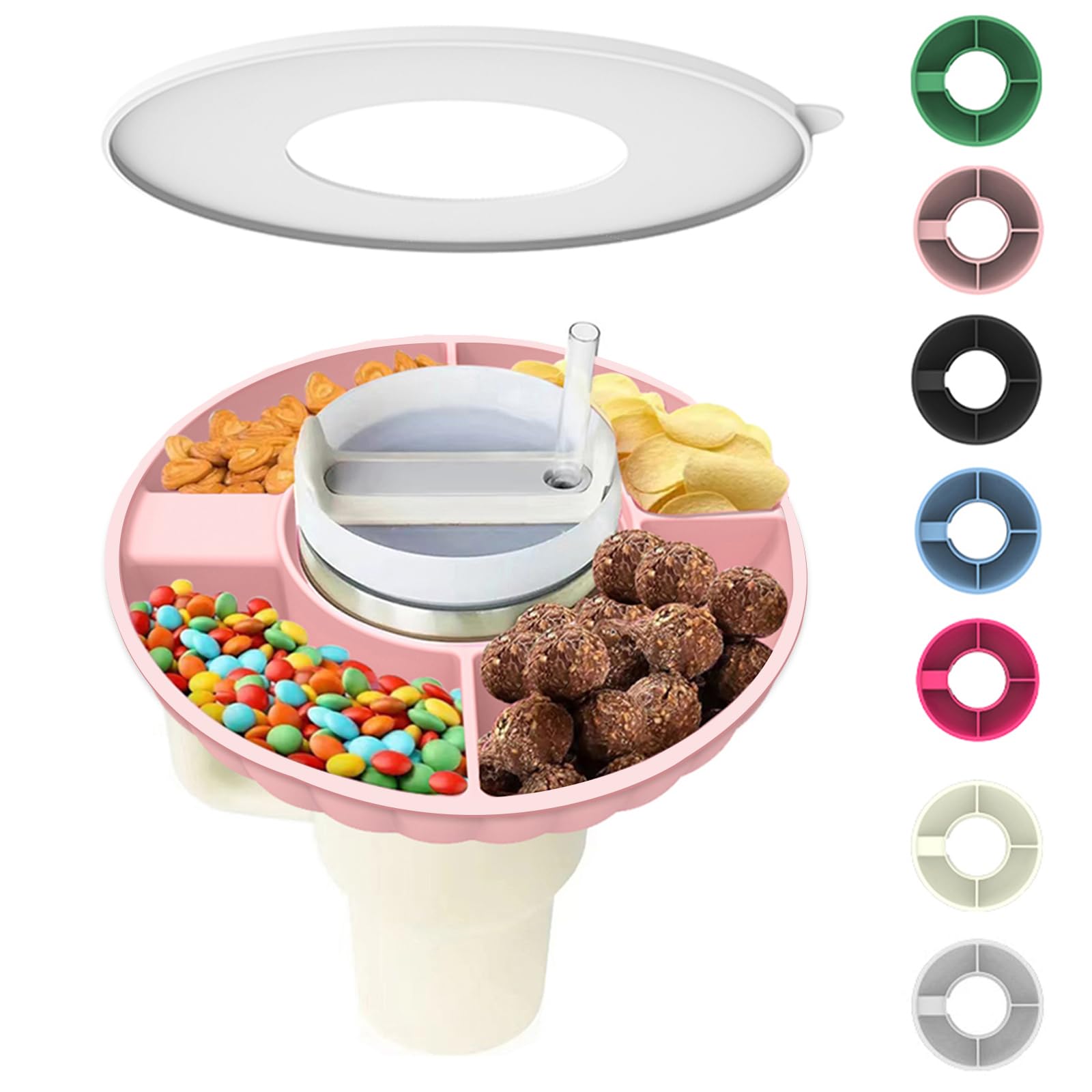 WVNWVN Snack Bowl for Stanley Cup, Silicone Snack Tray with Lid Compatible with Stanley Cup 40 oz, Reusable Snack Ring Suitable for Car Cup Holder (1Pcs, Pink)