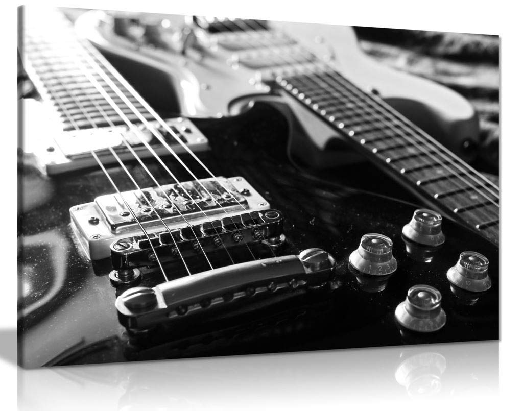 Panther Print Egyptian Electric Guitars Black & White Canvas Wall Art Picture Print (24X16)
