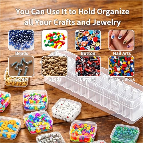 Image of Bead Organizer Box, 13 Pcs Compartments Clear Plastic Storage Containers Set for Bracelet Making DIY, Jewelry, Small Parts