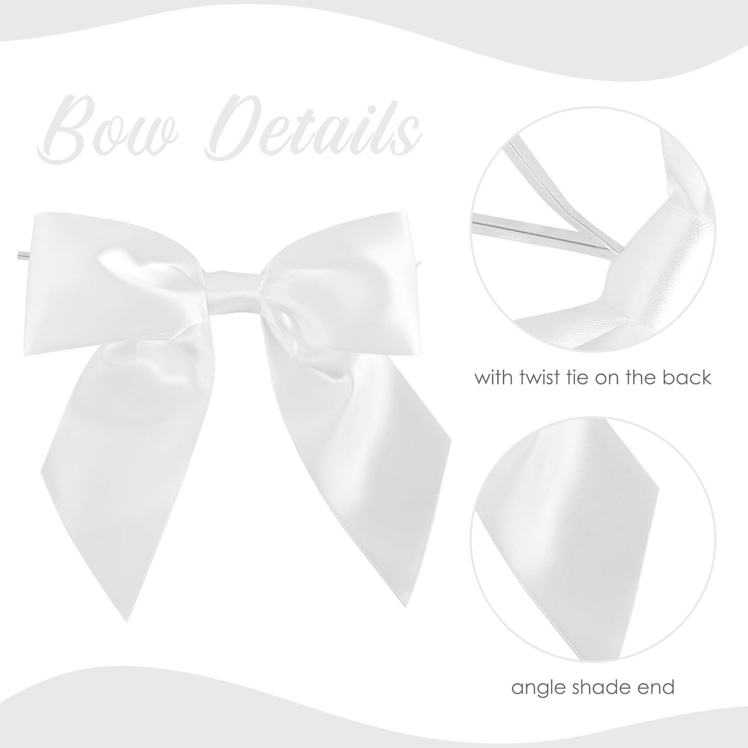 AIMUDI White Satin Bows 5.5" Bows for Gift Wrapping Satin Twist Tie Bows Premade Ribbon Bows for Treat Bags Invitations Baskets Crafts Wreaths Wedding Birthday Baby Shower Party Decorations, 24 PCs - Image 4