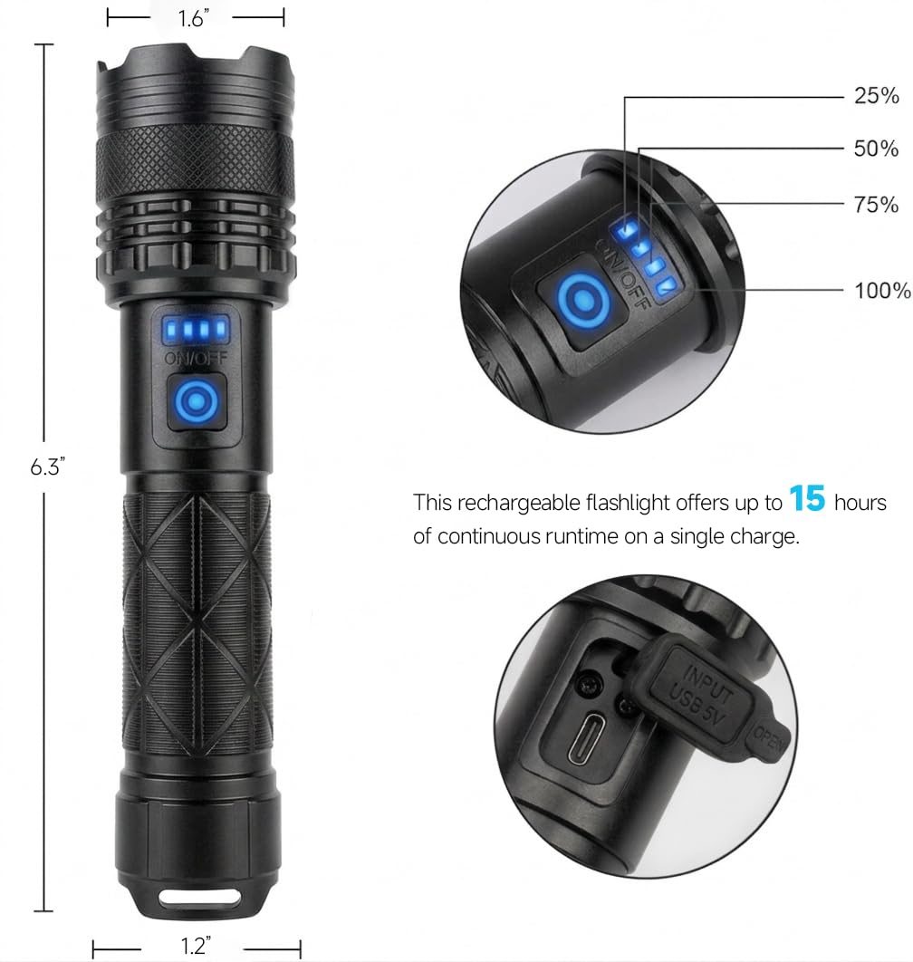 Lot de 2 lampes de poche rechargeables 99 000 lumens haute luminosité avec 5 modes d'éclairage, lampe torche puissante pour la maison, le camping