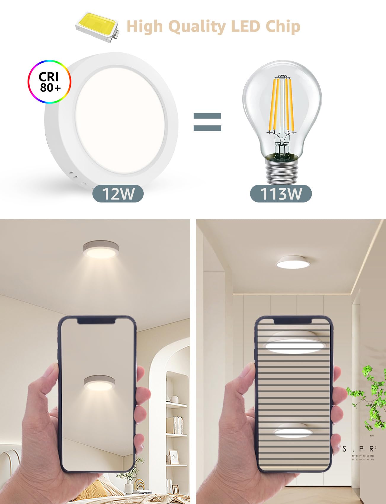 Aigostar Plafón LED Techo 12W 1350LM Lámpara de Techo LED Luz natural 4000K para Cocina Sala de Estar Dormitorio Pasillo 174 * 35Hmm, 2pcs
