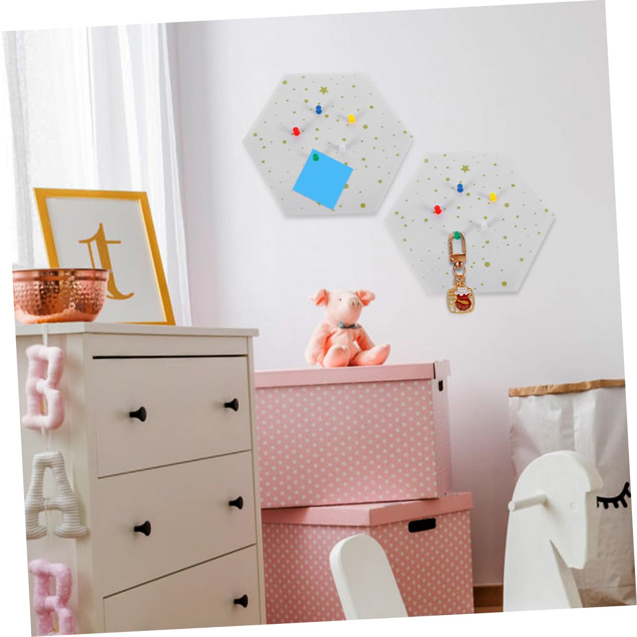 VOSAREA Hexagon Felt Wall Sticker Decorative Message Board for Felt Material Moon Design Versatile Display for Photos and Memos Creative Wall Decor