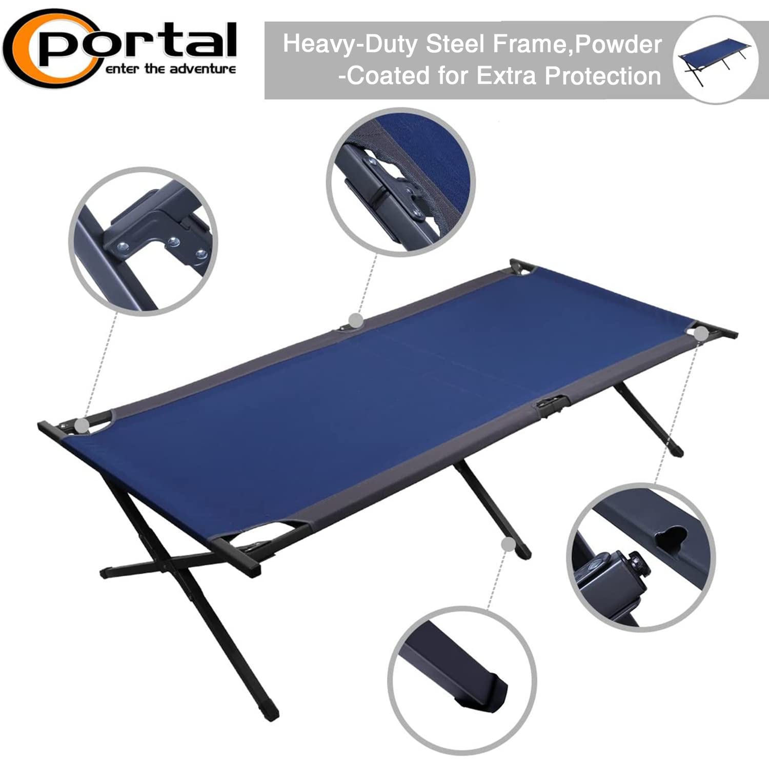 PORTAL Folding Portable Camping Cot 83" XL Pack-Away Tent Sleeping Cot Bed with Side Pockets, Carry Bag and Side Pockets Included