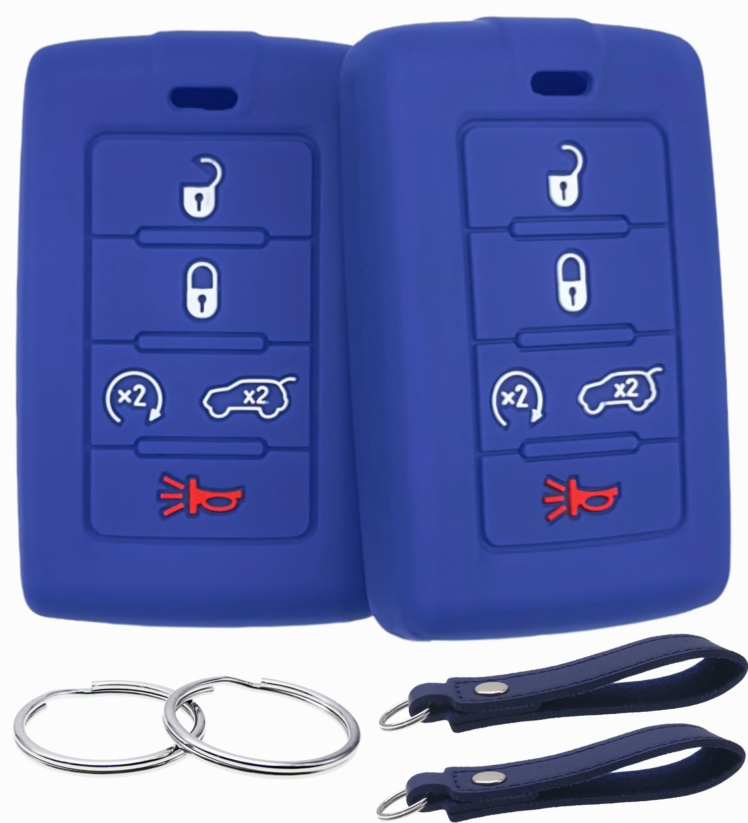Silicone Rubber Key Fob Cover Compatible with 2021-2025 Jeep Grand Cherokee L Grand Wagoneer L Wagoneer Grand Cherokee L (5 Buttons, Blue Blue)