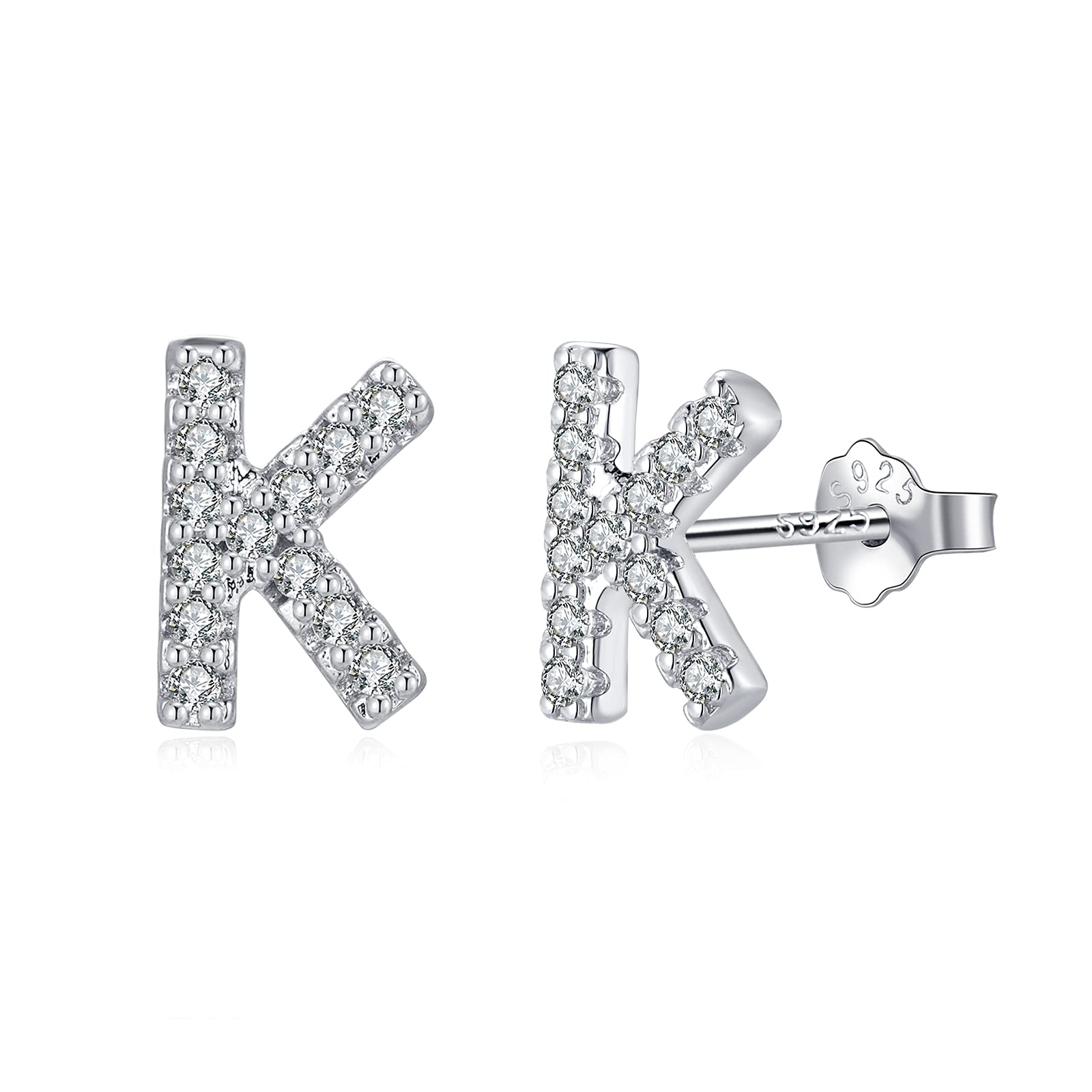 FOCALOOK Oorbellen, alfabet, A-Z, van 925 sterling zilver, voor dames en meisjes, initiële stud-oorbellen, Sterling zilver