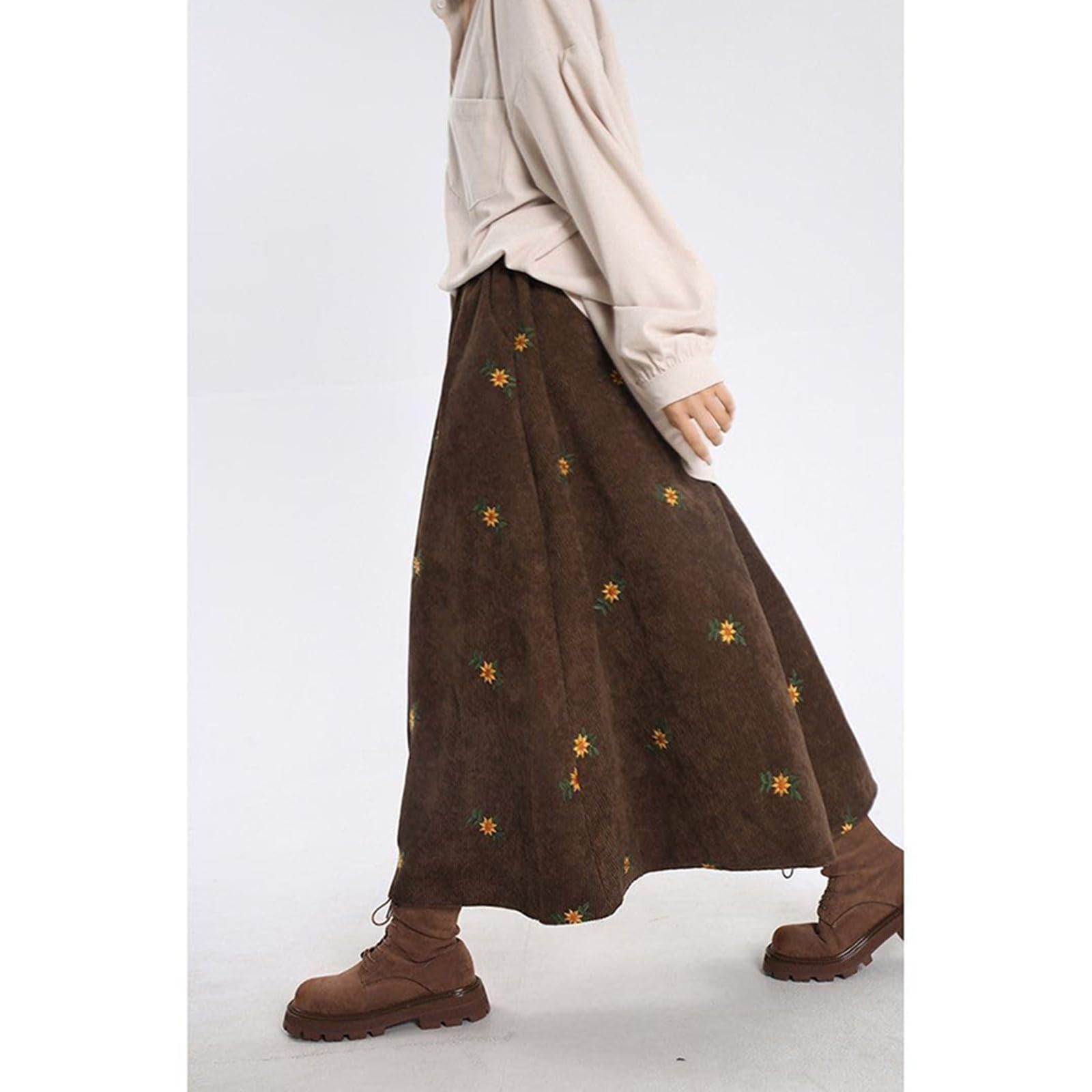 Générique Jupe Femme Ete Elastique pour Élégante A-Ligne avec Poches Jupe Tour Décontractée Bohême Haute Longue Plissée Plage Taille Maxi Vacances en Plage Femme De
