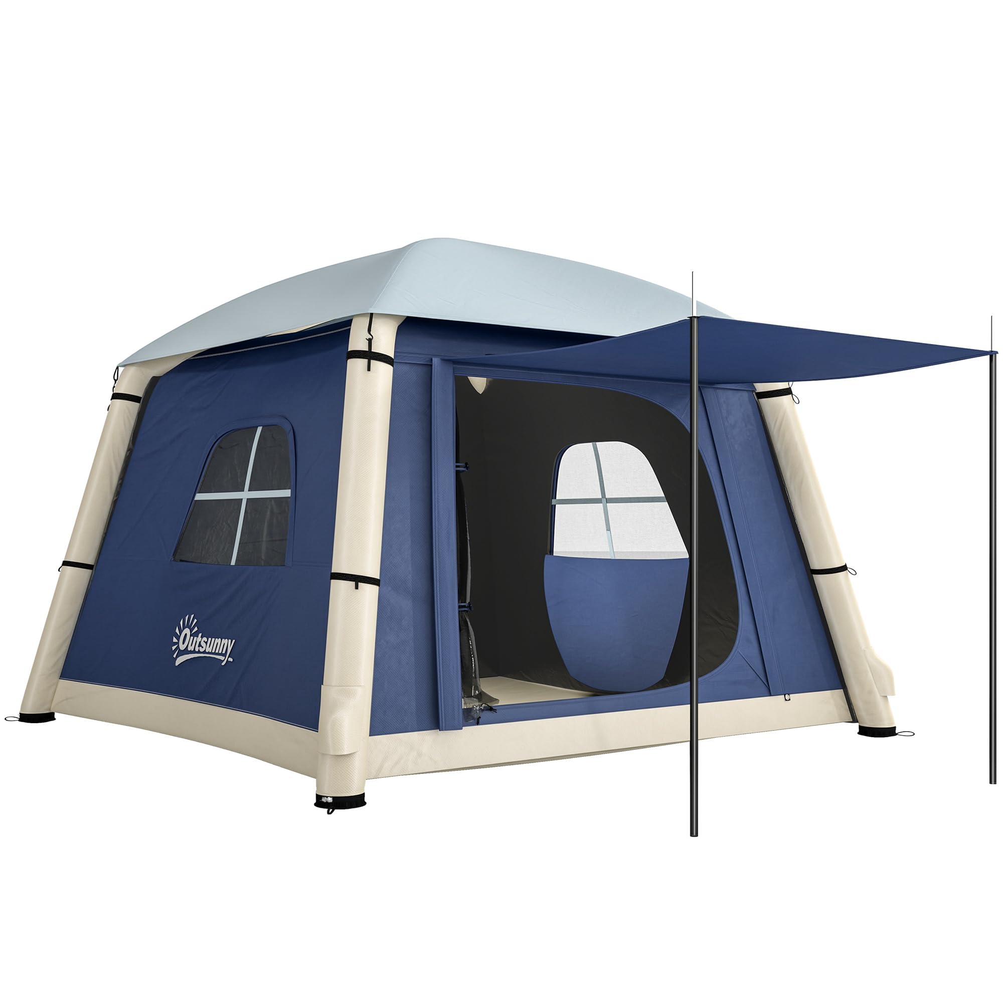 Outsunny Inflatable Camping Tent w/Hand Pump, Easy Setup 1/2 Person Blow Up Tent Waterproof 190T Taffeta w/Mesh Windows, Doors and Carry Bag, Dark Blue โ image 1