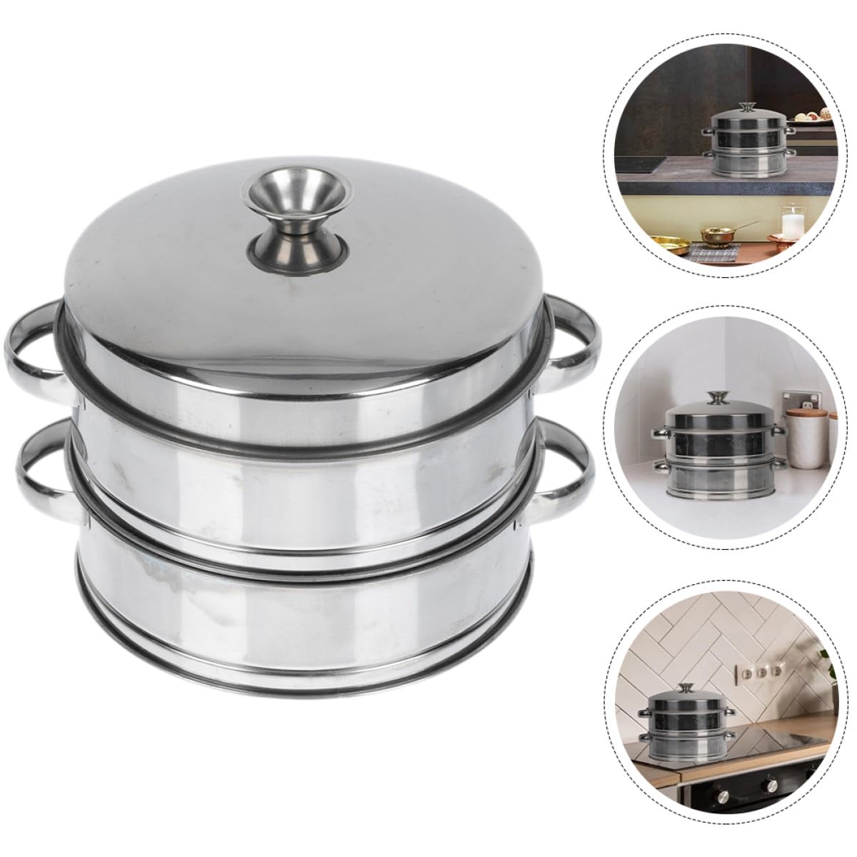 Vaporera de Acero Inoxidable 2 Niveles con Tapa Vaporera Doméstica para Cocinar al Vapor Dumplings Bollos y Verduras Utensilio Multifuncional para Cocina Familiar y