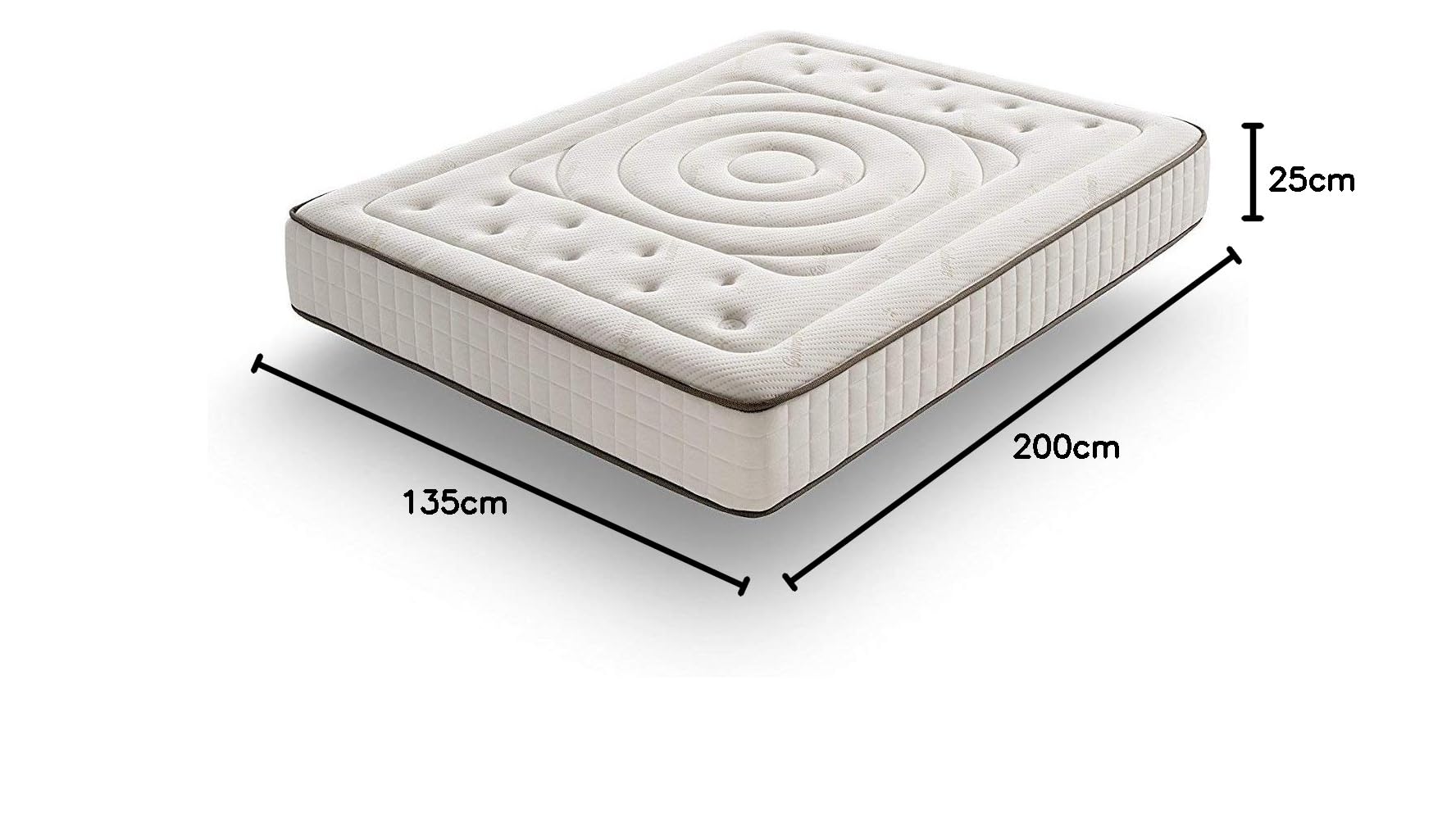 Simpur, Colchón Imperial Cashmere, Firmeza 8/10, 11 Zonas de Confort, Revestimiento Cashmere, Gran Confort, Ortopédico, Independencia de Lechos, Altura 25 cm, 135x200 cm