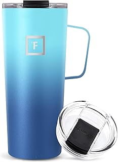 IRON °FLASK Grip Novelty Coffee Mug - Leak Proof, Vacuum Insulated Stainless Steel Bottle, Double Walled, Thermo Travel, Hot Cold, Water Metal Canteen - Blue Waves, 24 Oz - Classic Bottom