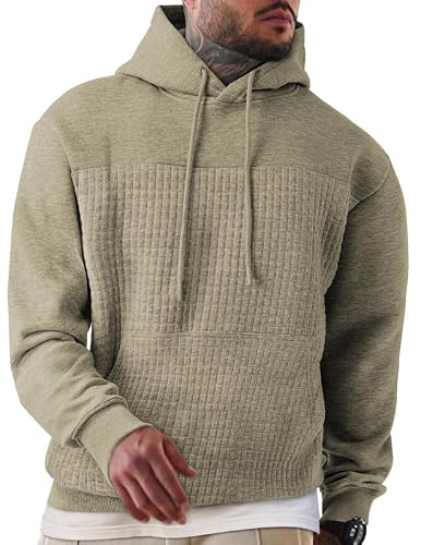 Image of Elegancity Mens Hoodies Pullover Casual Cotton Hooded Sweatshirts Autumn Winter Long Sleeve Drawstring Waffle Work Hoodie,Green XXL