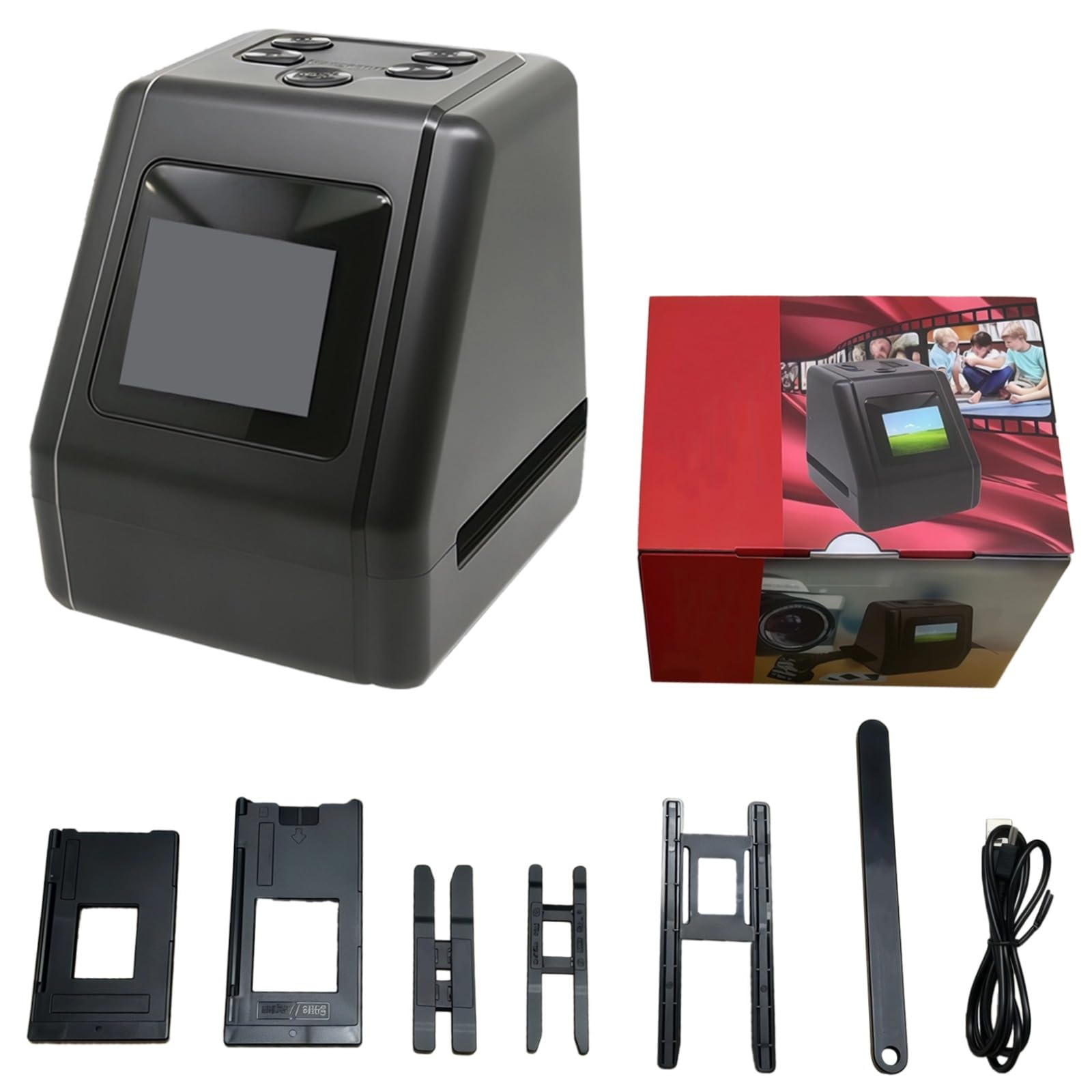 Scanner digitale per pellicola da 1,3" 35 mm 126 110 diapositive e negativi a JPEG, schermo LCD da 2", compatibile con Windows e Mac, include adattatori multipli e spazzola per la pulizia