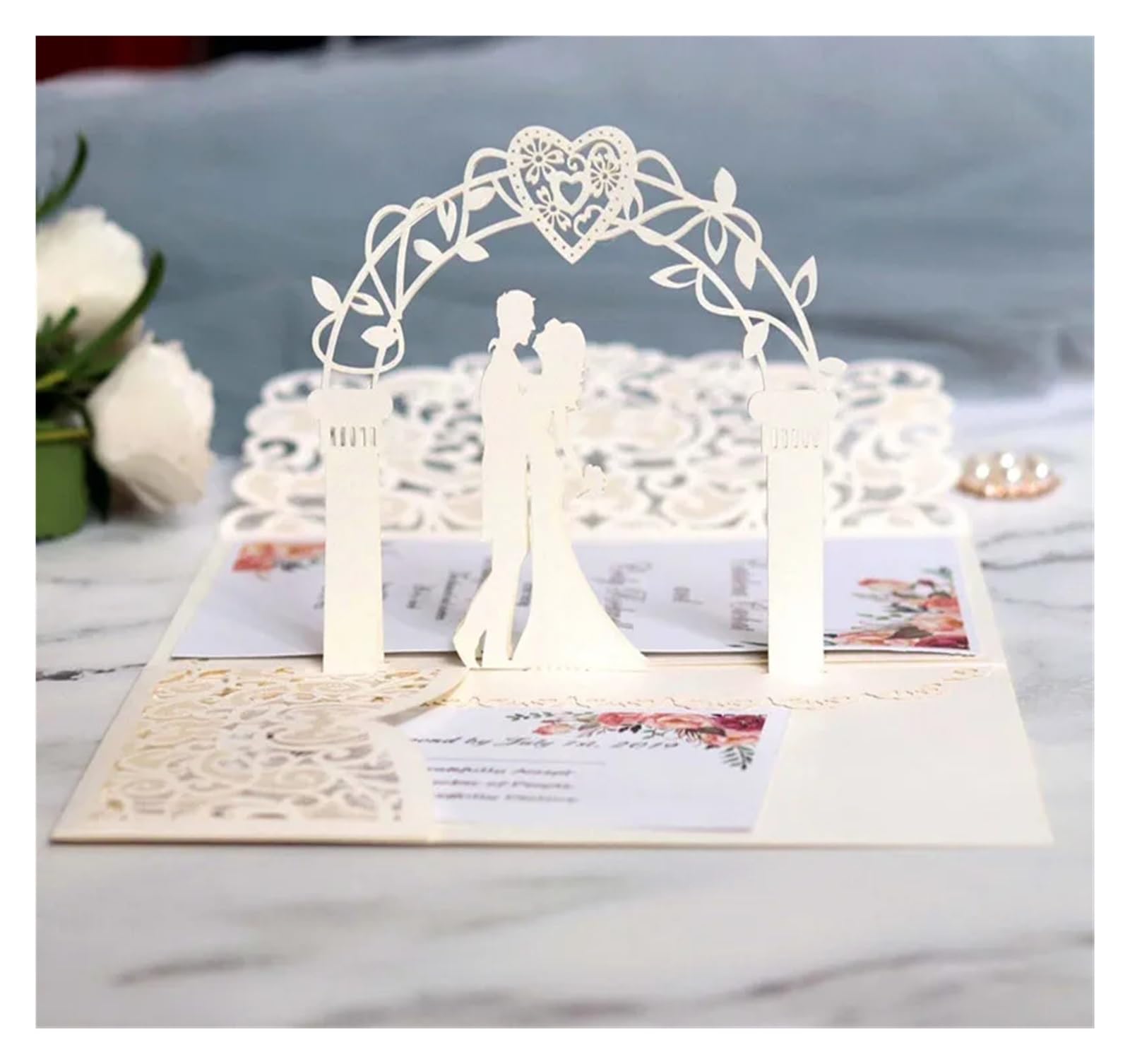 Einladungskarten Hochzeit 10/20 Stück Weißgold-Perlenpapier, lasergeschnittene Hochzeitseinladungskarte, europäische Hochzeit, Brautparty, Dekor, Geschenk, Grußkarten-Sets(Ivory,20pcs)