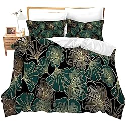 Funda Nordica Biloba Juego de Ropa de Cama 105 cm de Microfibra Suave Funda de Edredón Ginkgo Biloba Negro Funda Nordica 200x200 cm con 2 Fundas de Almohada 50x75cm, con Cremallera