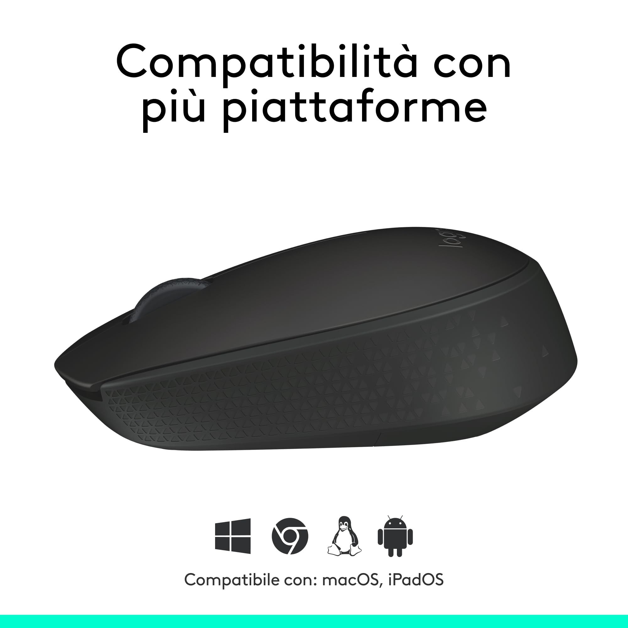 Logitech M171 Mouse Wireless per PC, Mac, Laptop, 2,4 GHz con Mini Ricevitore USB, Tracciamento Ottico, Durata della Batteria di 12 mesi, Ambidestro - Nero
