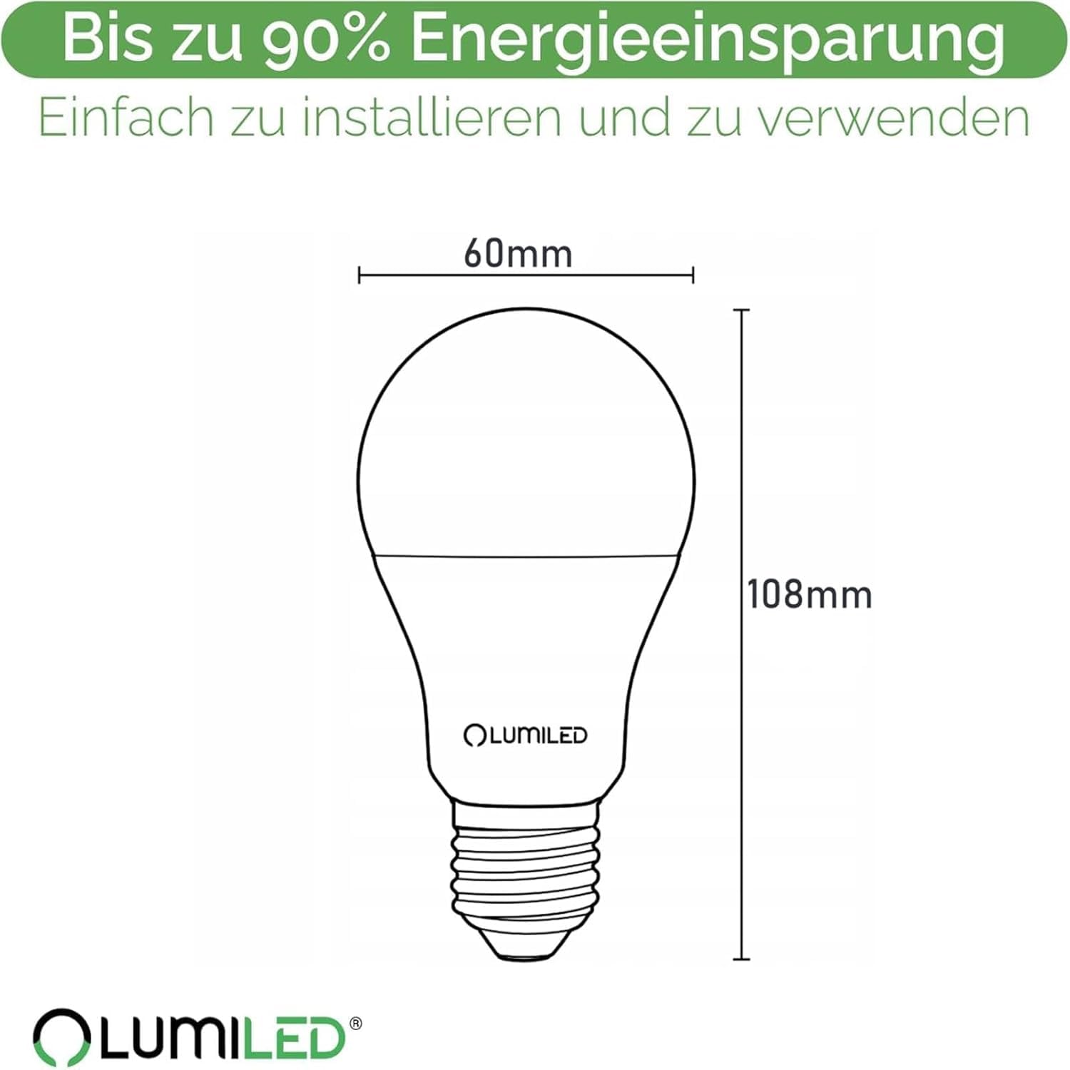 Lumiled Żarówka LED E27 A60 8W Odpowiednik 60W 880 lm Zimna Biel 6500K Kąt 260° 230V Zestaw 6 sztuk