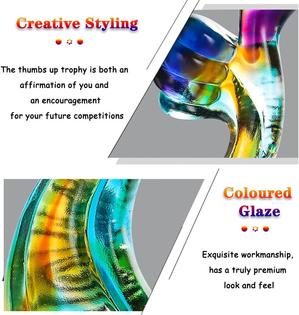 アワードトロフィー お父さんのためのトロフィーカップ 抽象的な親指勝者トロフィーカップ、カラフルな釉薬トロフィーオブオナー、台座付き