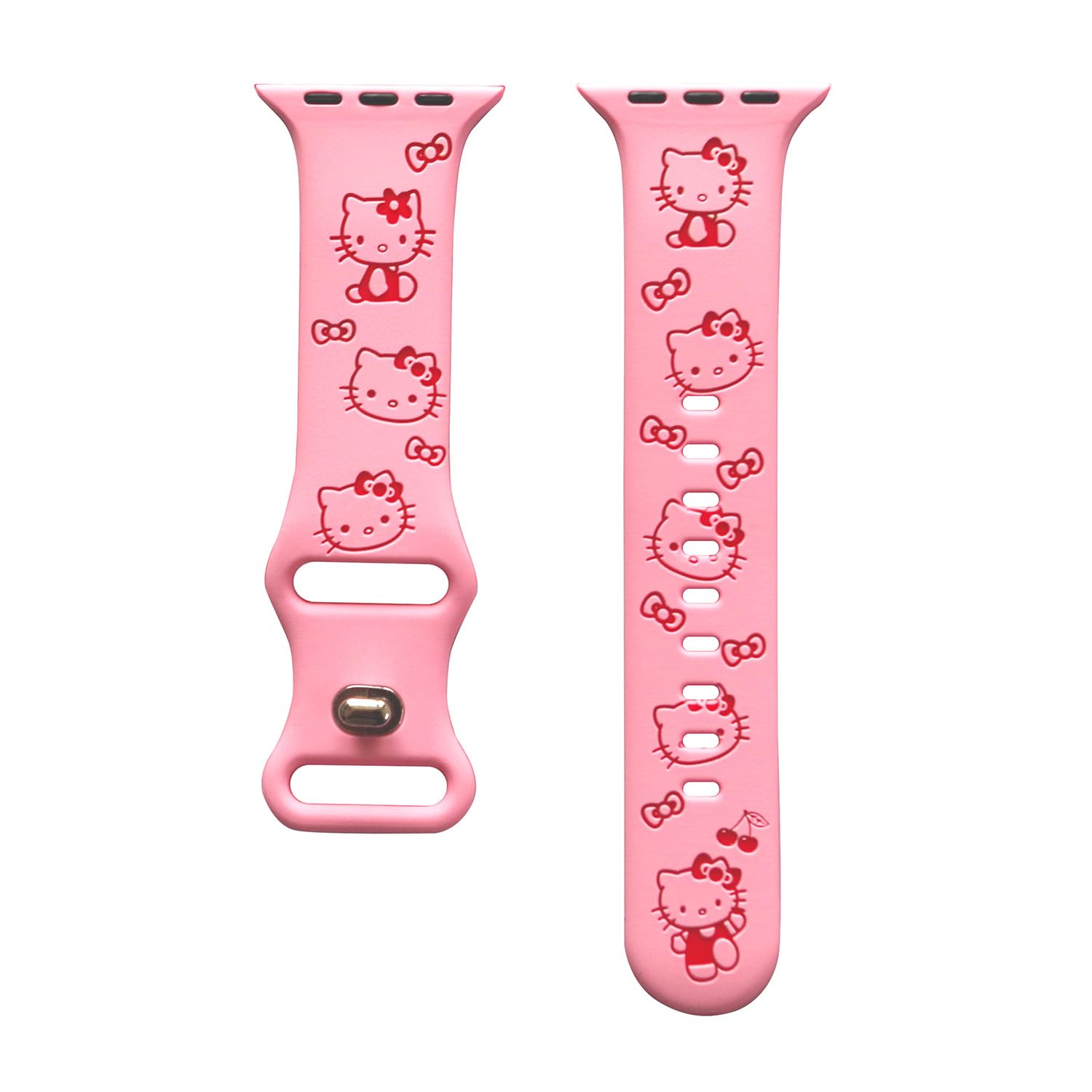Cute Cartoon Two-Tone Engraved band Compatible with Apple Watch Bands 40mm 41mm 44mm 45mm 42mm 49mm 38mm Women, Soft Silicone Strap for iWatch Series 9 8 7 6 5 4 3 2 1 SE (38/40/41mm, Pink/Red)