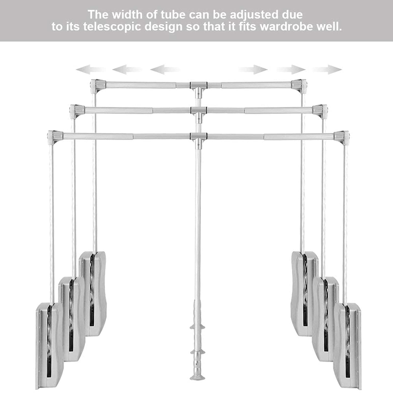 WERTY Pull Down Closet Rod Aluminum Adjustable Heavy Duty Closet Pull Down Rods Hanger for