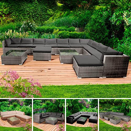 BRAST® XXL Gartenmöbel Lounge Set Alu | 4-12 Personen viele Modelle & Farben | inkl. extra Dicke Kissen | TÜV geprüft | Outdoor Loungemöbel Sitzgruppe Essgruppe Garnitur | Dreams Grau
