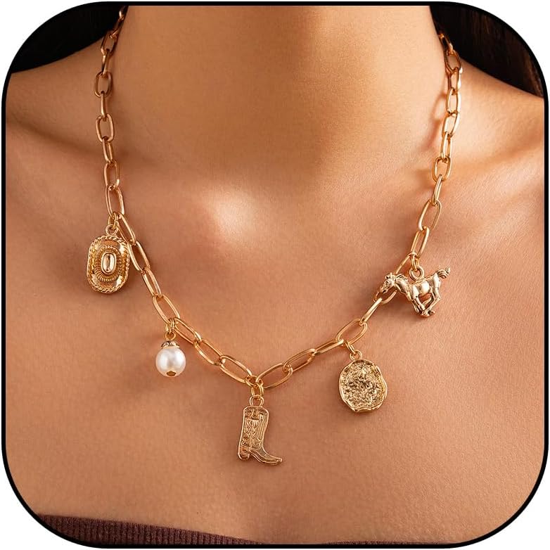 Western Jewelry for Women Cowboy Boot Charm Necklace Cowgirl Accessories Country Concert Outfits for Women Western Boho Jewelry Gifts
