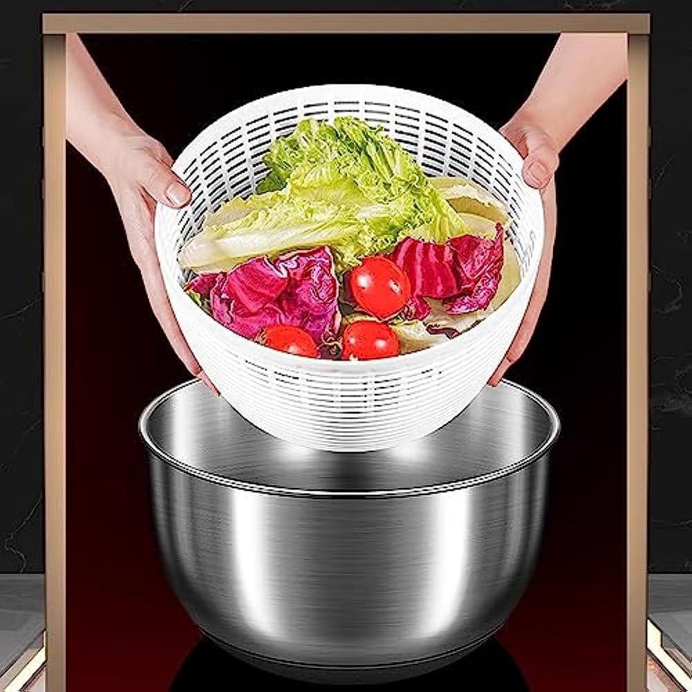 Genérico Centrifugadora de Ensalada Eléctrica, Secadora de Lechuga Automática 4,8 L, Lavadora de Ensalada Acero Inoxidable, Recargable USB, para Verduras, Lechugas, Frutas y Hortalizas