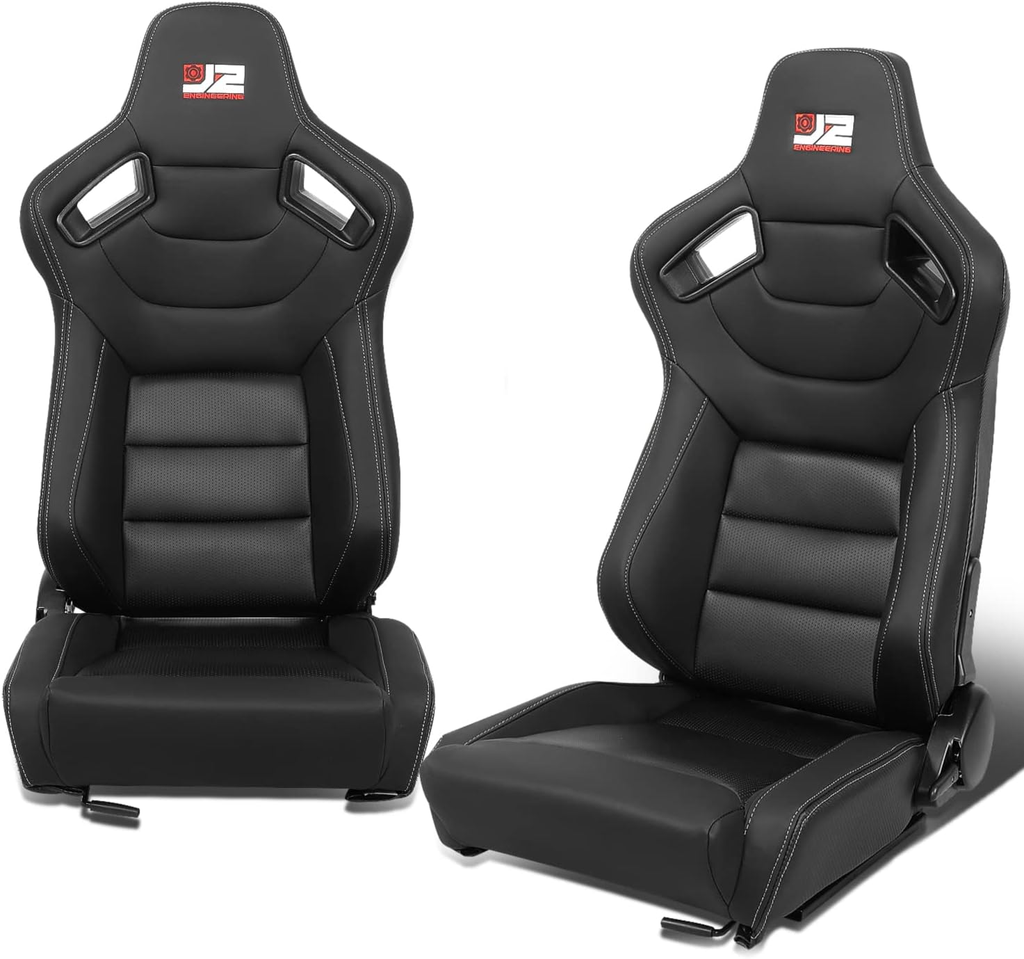 J2 Engineering Pair of Universal Reclinable Back Rest Racing Bucket Seats, 38" H X 21" W X 23" D, Black, J2-RS-002-BK