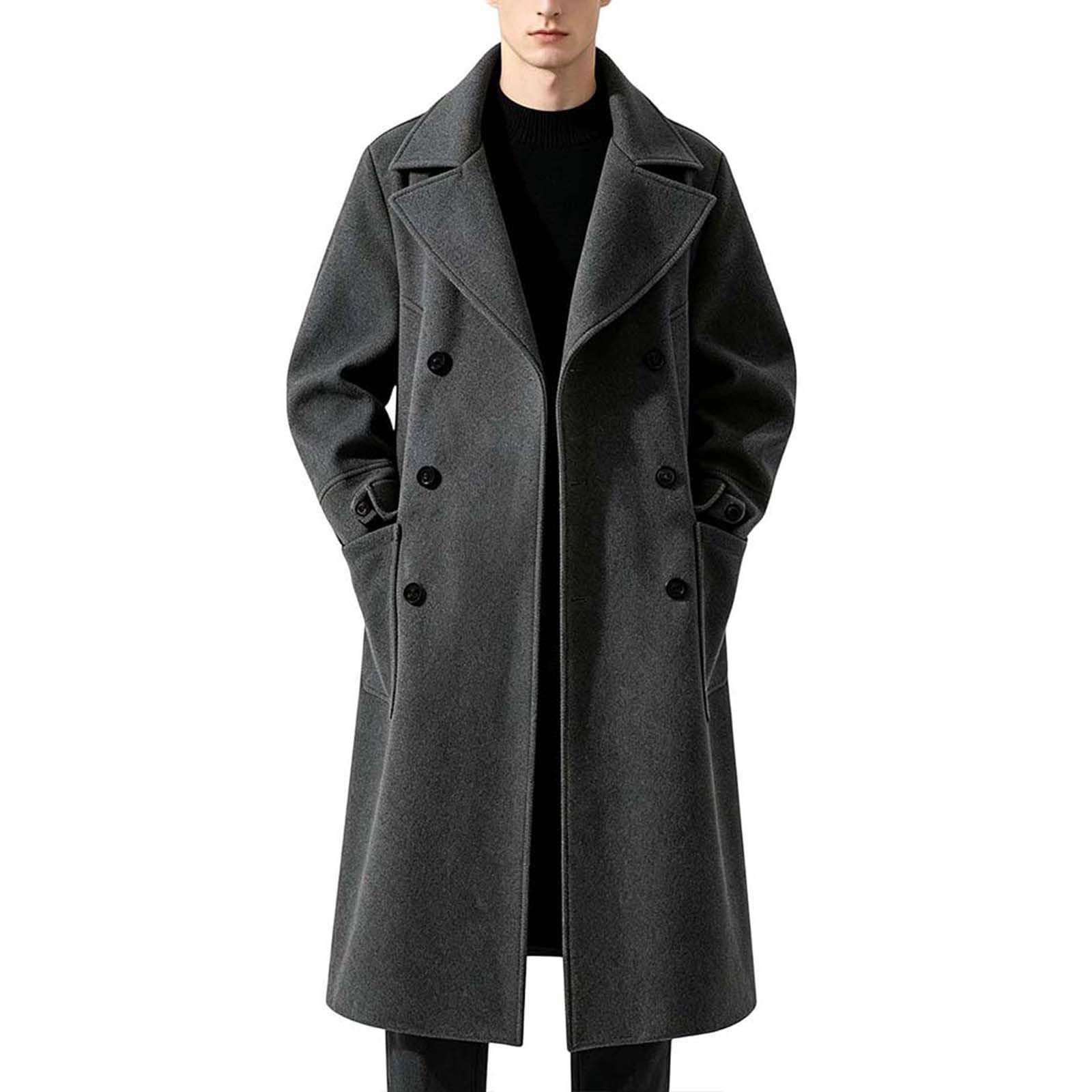 Générique Cappotto Uomo Inverno Caldo Lungo Piumino Parka Trench Caban | Giacca a bottone con risvolto lungo giacca a maniche lunghe cardigan Blazer cappotto elegante tinta unita
