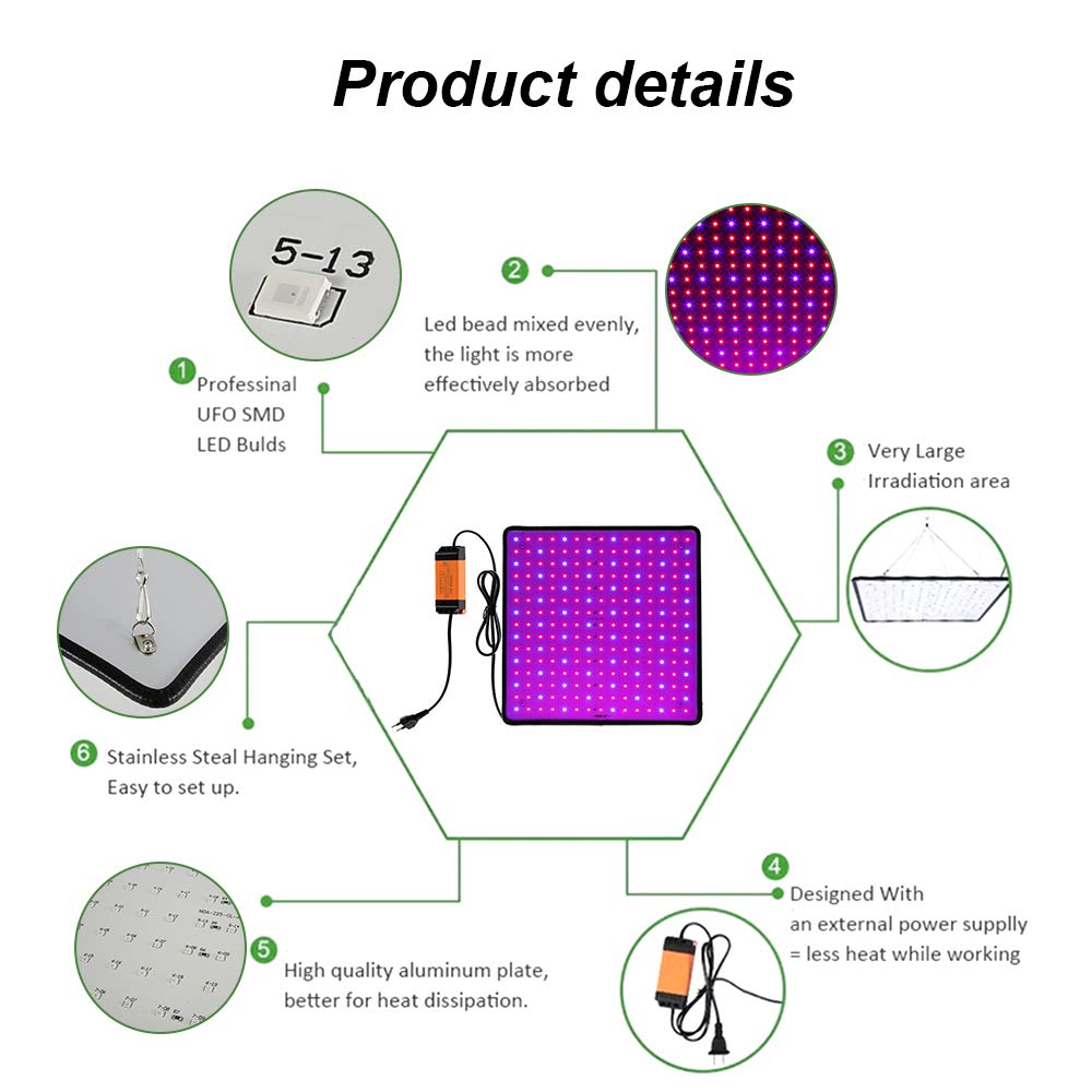 Lámpara para Plantas de Interior 225 LEDs 1000W Lámpara LED de Espectro Completo con 4 Ganchos Lámpara de Cultivo LED para Plantas de Invernadero, Hortalizas y Flores (Rojo+Azul)