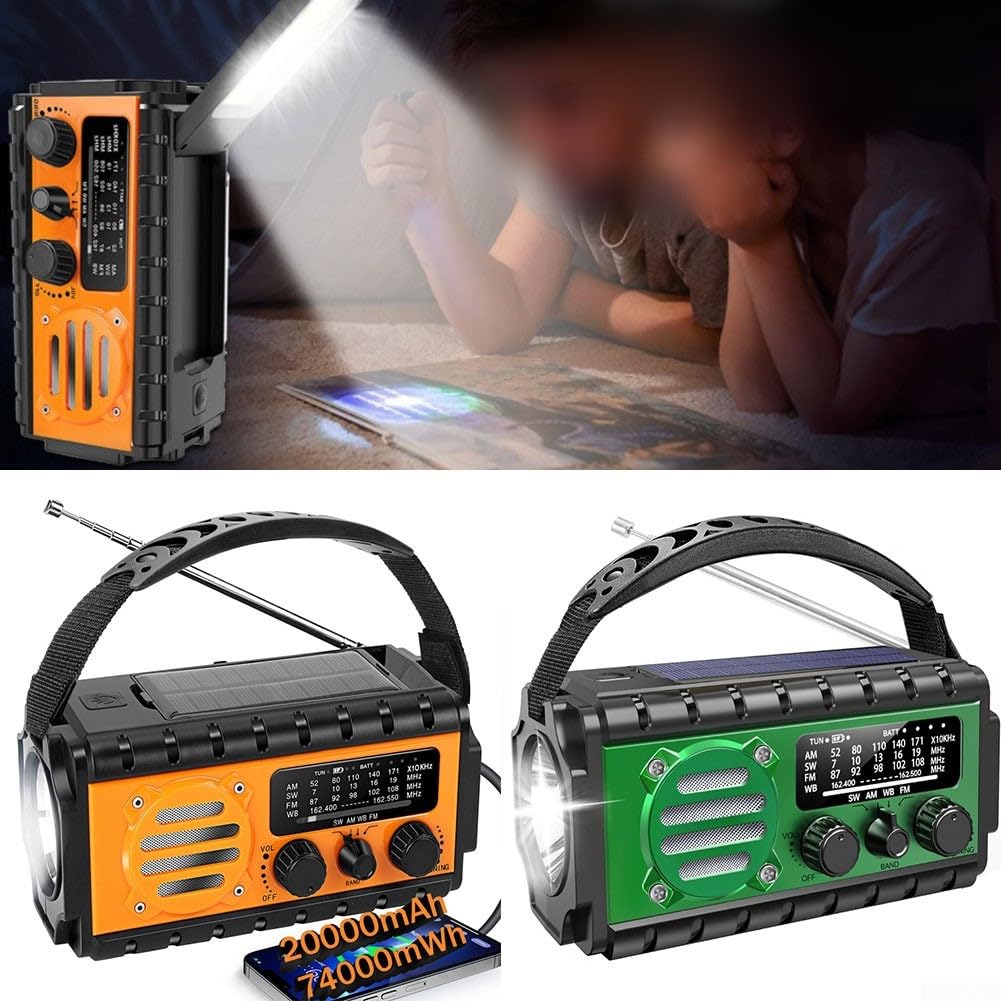Radio A Manovella Solare Con Torcia – 3 Bande FM/AM/SW, Ricarica USB, Impermeabile, Per Emergenze E Campeggio