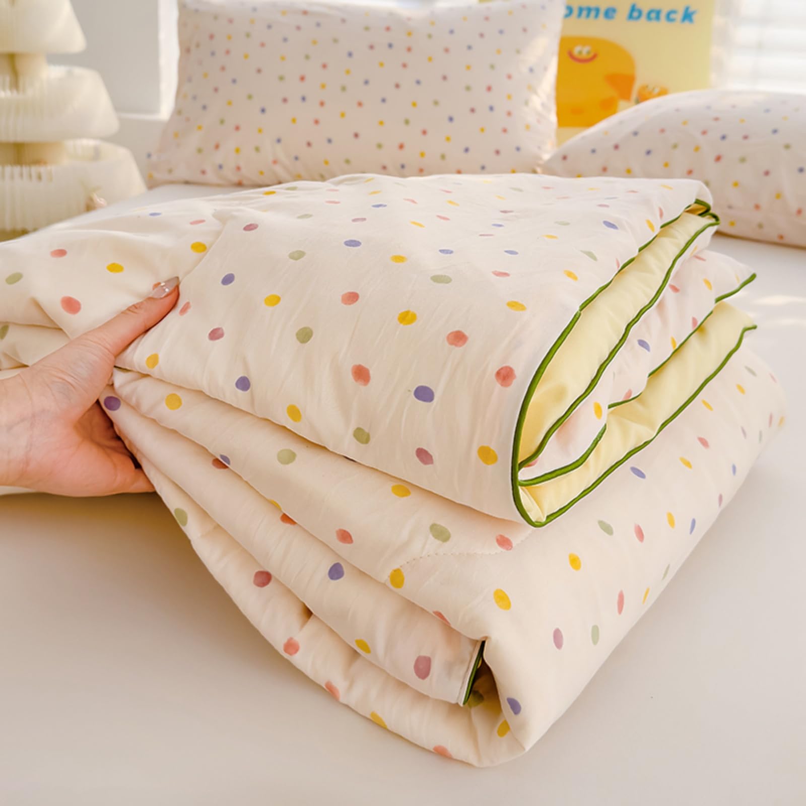Odot Coverless Duvet 4.5 Tog for Single Double King Size, Summer Duvet No Cover Cosy and Lightweight Quilt Breathable Bedspreads Quilted Throw for Beds (Rainbow Polka Dots,200 * 230cm) — image 1