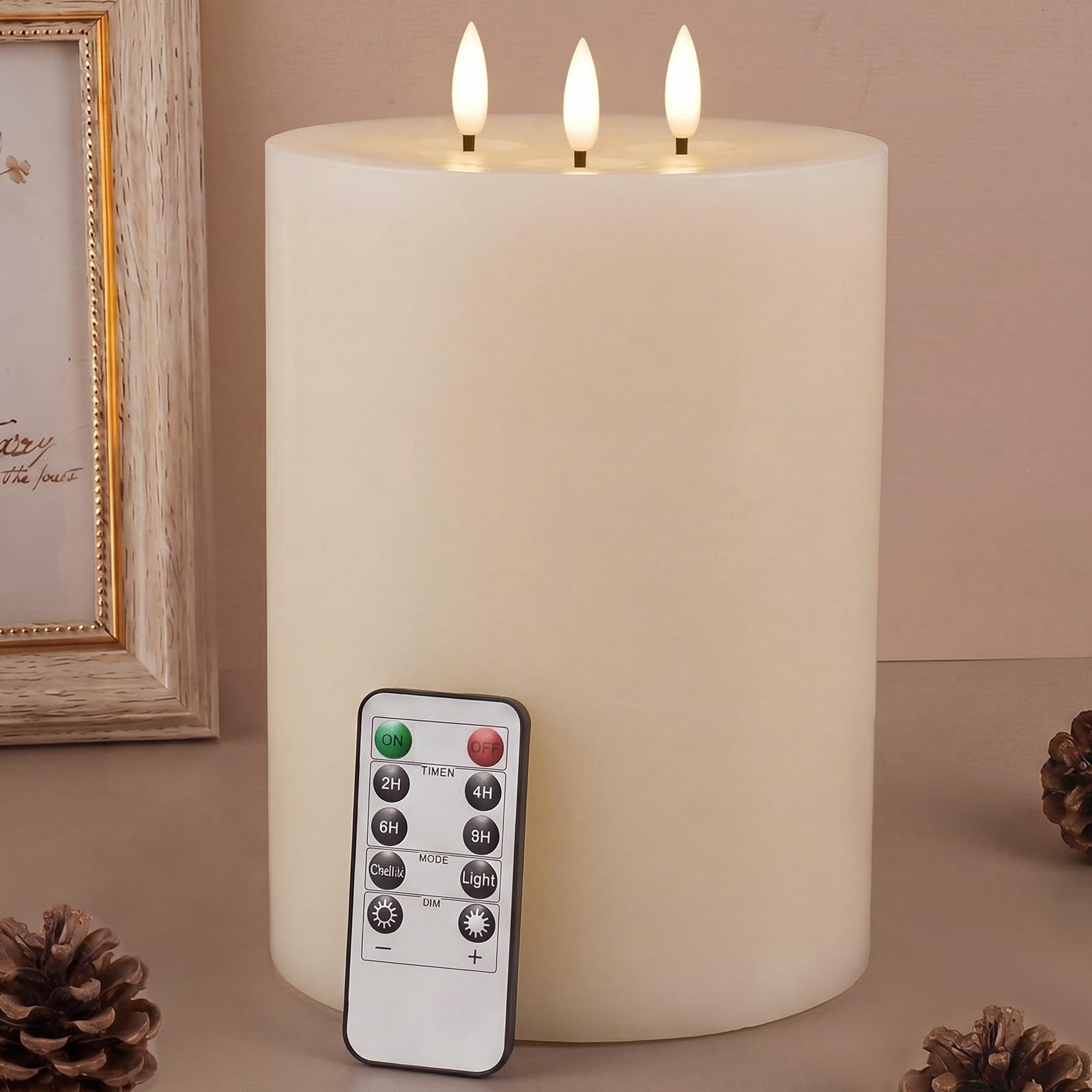 Retisee 1 paquete de velas sin llama extra grandes de color marfil de 6 x 8 pulgadas, clásicas | LED funciona con pilas, 3 mechas, vela parpadeante, decoración de Navidad, boda, fiesta